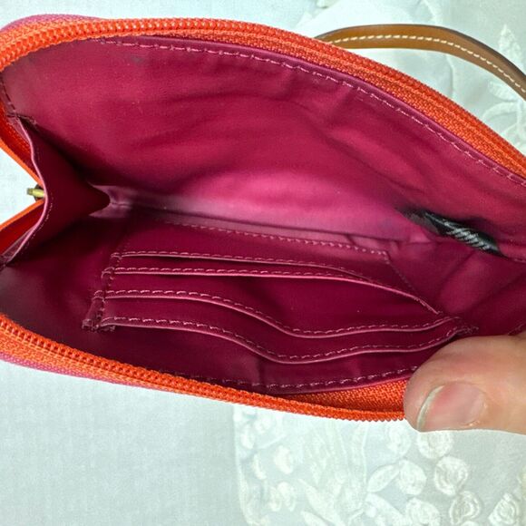 Fossil Key-per Wallet Orange Coated Canvas Zip Around‎ Geometric Accordion Fold - Picture 3 of 4